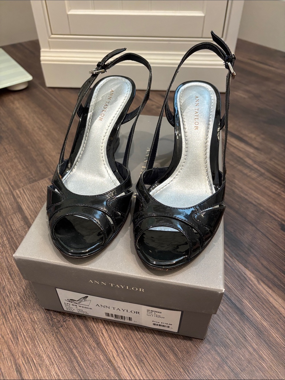 Ann Taylor Patent Peep-Toe Slingback Heels